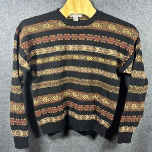 Geoffrey Beene Mens M Black Multi Color Geometric Lambswool Sweater Crew Neck